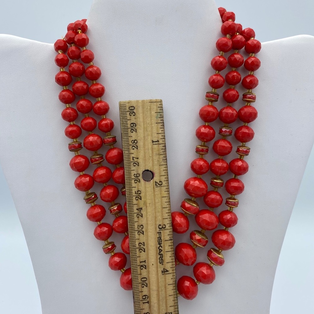 Vintage Germany Stamped Red Bead Multi Strand Nckl - Picture 12 of 14